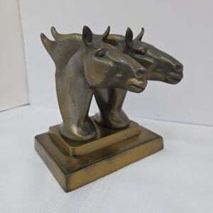 Twin Horse Head Bronze Sculpture